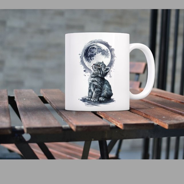Traurige Katze mit Mond Kaffeetasse (Von Creator hochgeladen)