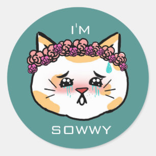 Traurige Kawaii Katze Runder Aufkleber