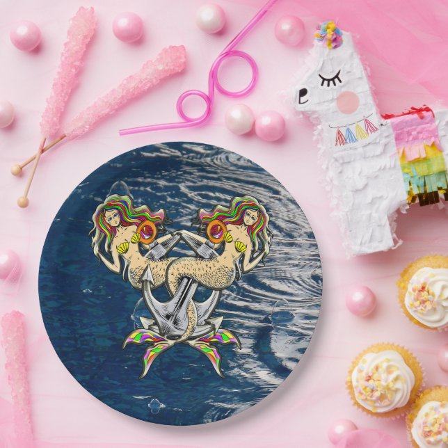 Traurige Meerjungfrauen vor Anker Pappteller (Party)