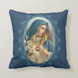 Traurige Mutter-Jungfrau-Mary-Herz-Lilien-Rosen Kissen