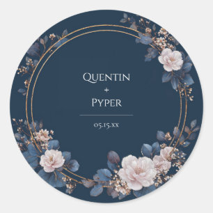 Traurige Navy Gold Blumenkranz Hochzeit Runder Aufkleber