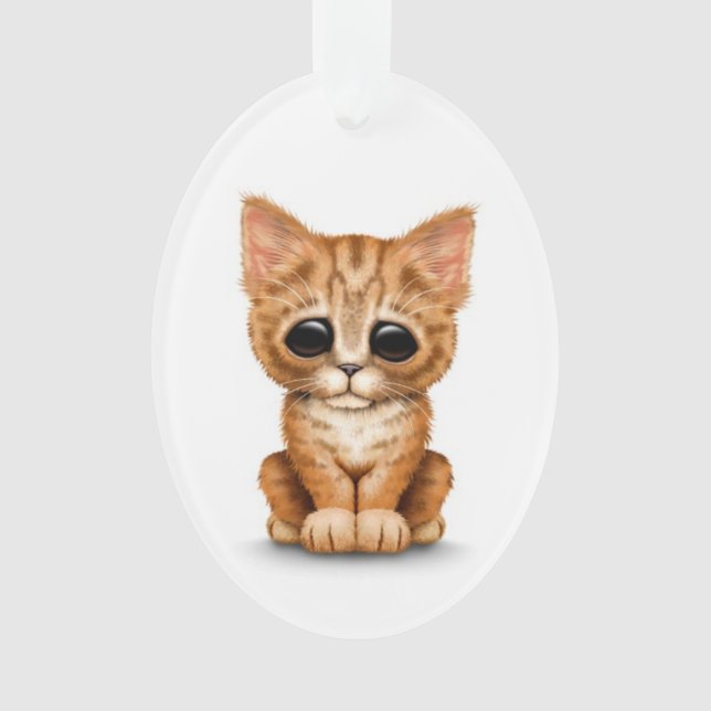 Traurige niedliche orange Tabby-Kätzchen-Katze auf Ornament (Vorderseite)