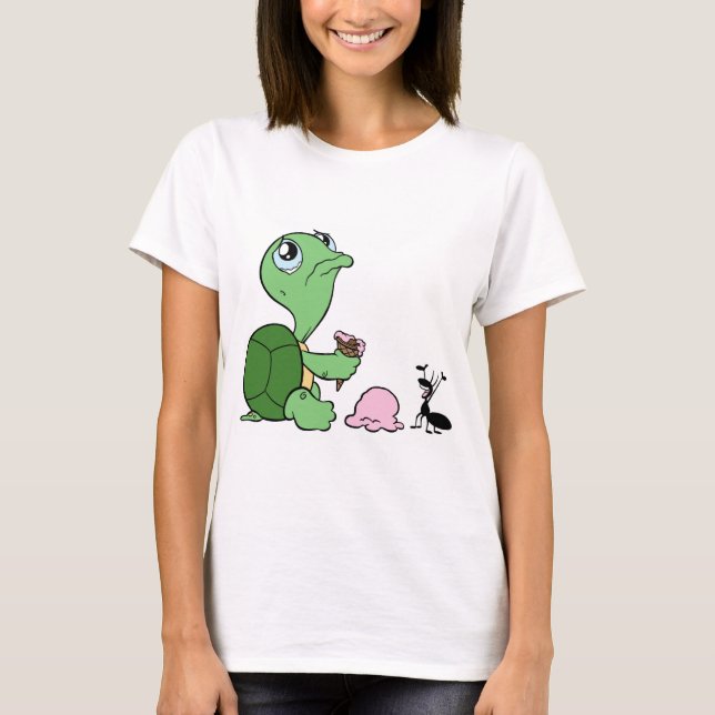 Traurige Schildkröte-glückliche Ameise T-Shirt (Vorderseite)