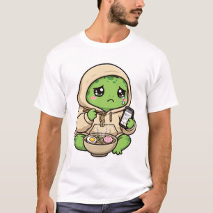 Traurige Schildkröte isst Ramen & scrollt am Telef T-Shirt