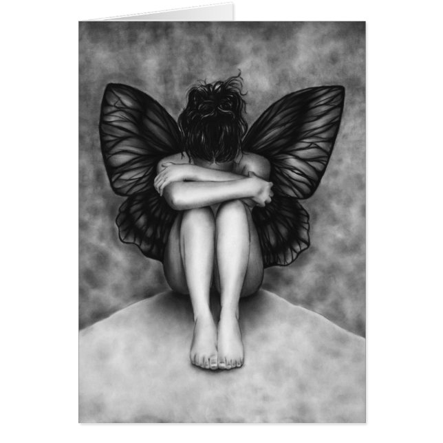 Traurige Schmetterlings-Mädchen-Karte (Vorne)
