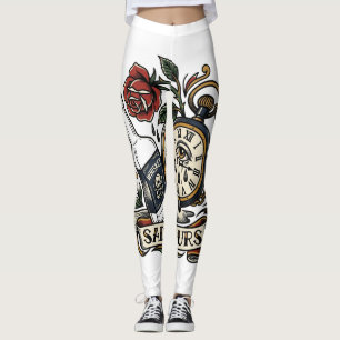 Traurige Stunden 3 Uhr Nachts Tränen-Uhr-Tattoo-Fl Leggings
