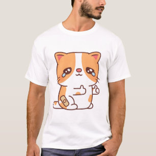 Traurige weinende Katze aber Daumen hoch T-Shirt