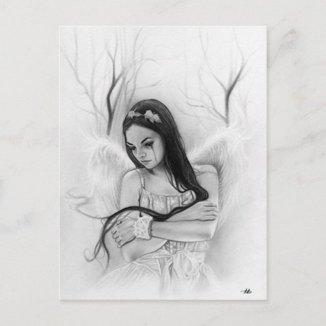Trauriger Engel emotionale Postkarte verloren (Vorderseite)