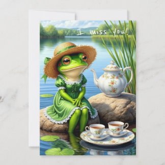Trauriger Frosch in einem Hut. Du fehlst mir! Einladung