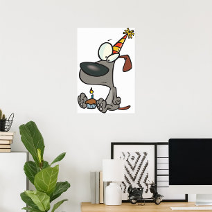 Trauriger Geburtstagshund-Cartoon mit Cupcake Poster