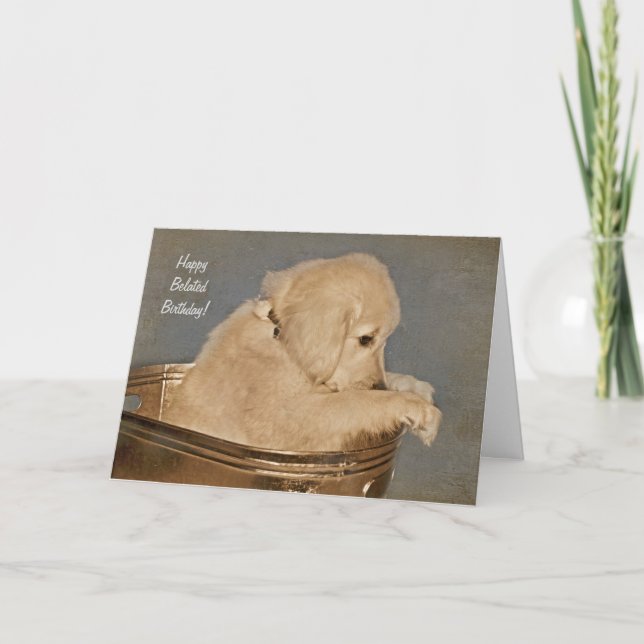 trauriger Golden Retriever verspäteter Geburtstag Karte (Vorderseite)