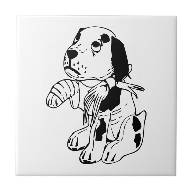 Trauriger Hund mit gebrochenem Bauch Fliese (Vorderseite)