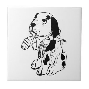 Trauriger Hund mit gebrochenem Bein Fliese
