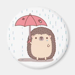 Trauriger Igel im Regen mit zerrissenem Regenschir Magnet