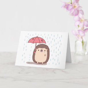 Trauriger Igel mit Regenschirm im Regen, Abschieds Karte