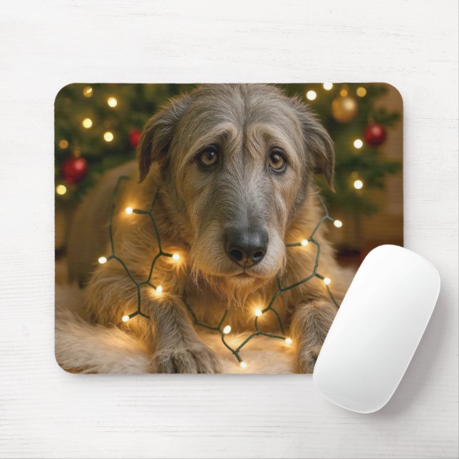 Trauriger Irischer Wolfshund, verheddert in Weihna Mousepad (Mit Mouse)