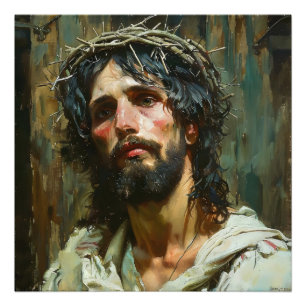 Trauriger Jesus in Krone Fotodruck