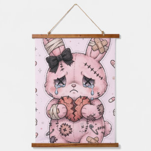 Trauriger Kaninchen-Wandtapete Yami Kawaii Goth Hä Wandteppich Mit Holzrahmen