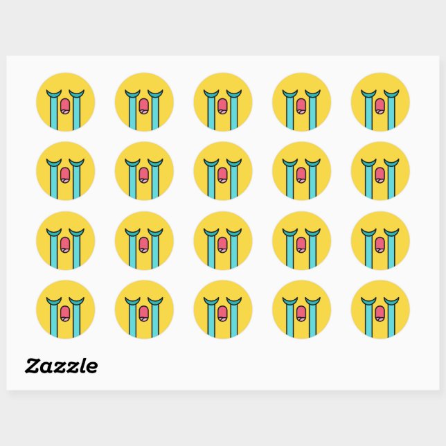 Trauriger Schrei Emoji Emoticon Gelb Runder Aufkleber (Blatt)