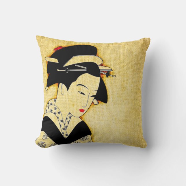 Trauriges Geisha-weich Gelb Kissen (Vorderseite)