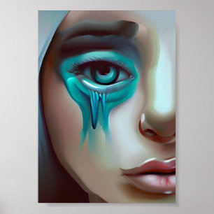 Trauriges Gesicht mit blauen Tränen KI-generierte  Poster