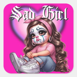 trauriges Girl Graphic Design Quadratischer Aufkleber