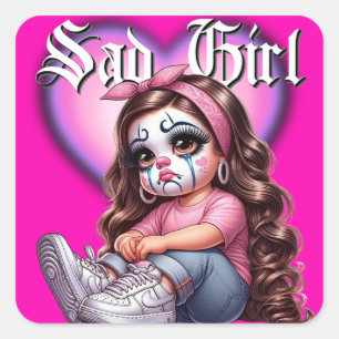 trauriges Girl Graphic Design Quadratischer Aufkleber