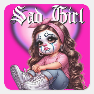trauriges Girl Graphic Design Quadratischer Aufkleber