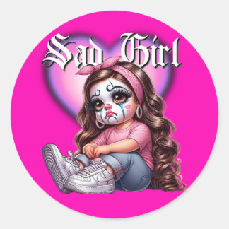 trauriges Girl Graphic Design Runder Aufkleber