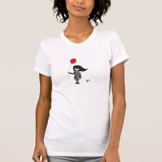 Trauriges kleines Mädchen mit rotem Ballon T-Shirt