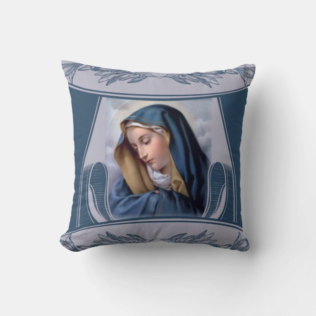 Trauriges Mutter-Jungfrau-Mary-Blau Kissen (Vorderseite)