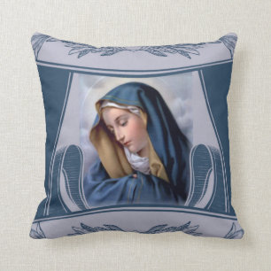 Trauriges Mutter-Jungfrau-Mary-Blau Kissen