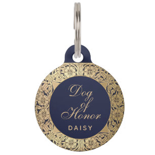 Trauring-Hund der Ehre Navy Blau Vintage Goldene R Haustiermarke