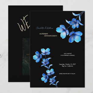 Trauungsanzeige Moody Black & Blue Floral Einladung