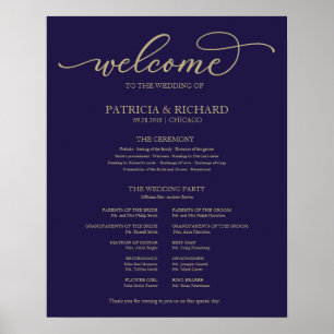 Trauungsprogramm Goldschrift Navy Blau Poster