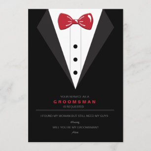 Trauzeuge-Anforderungskarte für Tuxedo und Red Bow Einladung