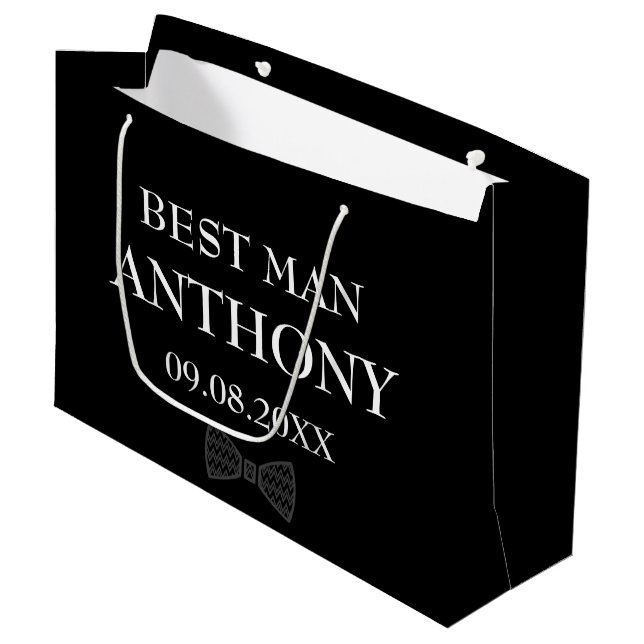 Trauzeuge Black Elegant Moderne Namensschilder Hoc Große Geschenktüte (Vorderseite Schrägansicht)