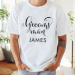 Trauzeuge Black Script Personalisiert Wedding T-Shirt<br><div class="desc">Das Wedding Trauzeuge Shirt verfügt über moderne,  schwarz wirbelnde Kalligraphie-Skripte mit elegantem Vornamen,  den Sie personalisieren können. Sehen Sie sich unsere koordinierenden Brautparty-Designs an!</div>