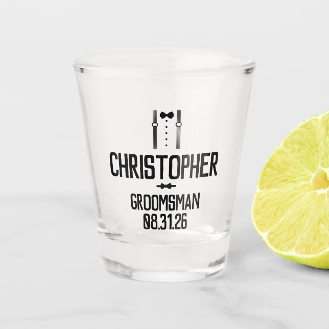 Trauzeuge Black Typografy Tuxedo Schnapsglas (Vorderseite)
