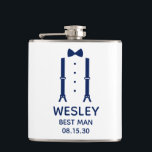 Trauzeuge Blue Bow Krawatte Flachmann<br><div class="desc">Diese Flasche ist großartig für den Trauzeuge. Wenn alle Ihre Hochzeitsfeier werden Anzüge tragen, wäre dieses Design mit Hosenträgern und eine Bogen-Krawatte in Blau perfekt. Lässig aber formell. Es wäre großartig für ein Junggesellenwochenende oder eine Junggeselle. Ein lustiges Geschenk für eine tolle Zeit. Holen Sie sich eine für alle im...</div>