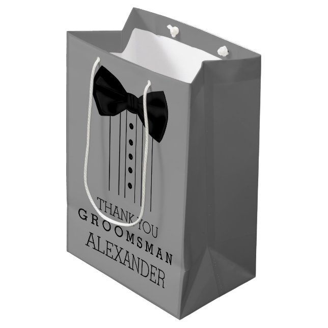 Trauzeuge-Bogen-KrawatteTuxedo fertigen graue Mittlere Geschenktüte (Vorderseite Schrägansicht)