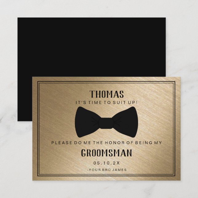 Trauzeuge Card - Black Tied III Gold Einladung (Vorne/Hinten)