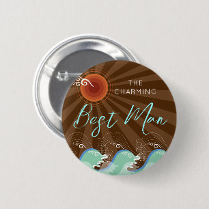 TRAUZEUGE Cool Waves & Brown Sun Chic Beach Hochze Button