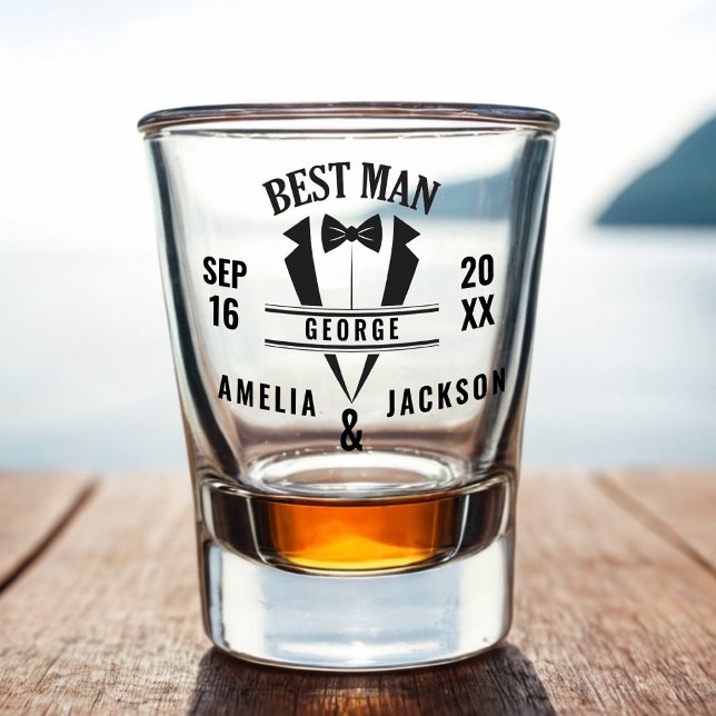 Trauzeuge Custom Tuxedo Gastgeschenk Hochzeit Shot Schnapsglas (Best Man Tuxedo Wedding Shot Glass Gift)
