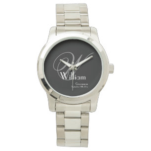 Trauzeuge Elegant Grau Monogramm Weiß Detail Schwa Armbanduhr
