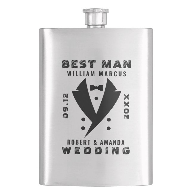 Trauzeuge Elegant Tuxedo Black Typograpgy Wedding Flachmann (Vorderseite)