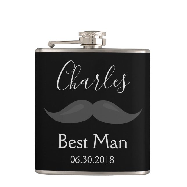 Trauzeuge Gastgeschenk Hochzeit Mustache Flachmann (Vorderseite)