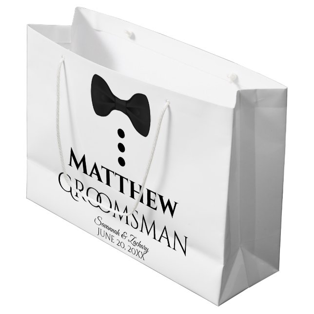 Trauzeuge Gastgeschenk Hochzeit - Niedliche schwar Große Geschenktüte (Vorderseite Schrägansicht)