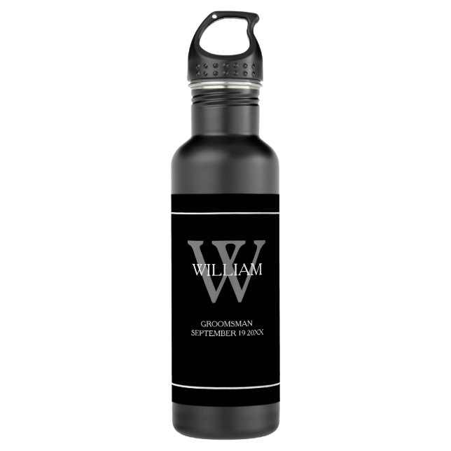 Trauzeuge Geschenk Moderne Monogramm-Skript cool s Edelstahlflasche (Vorderseite)