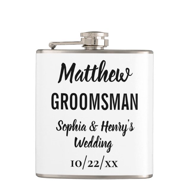 Trauzeuge-Geschenk Moderne Typografie Hochzeit Flachmann (Vorderseite)